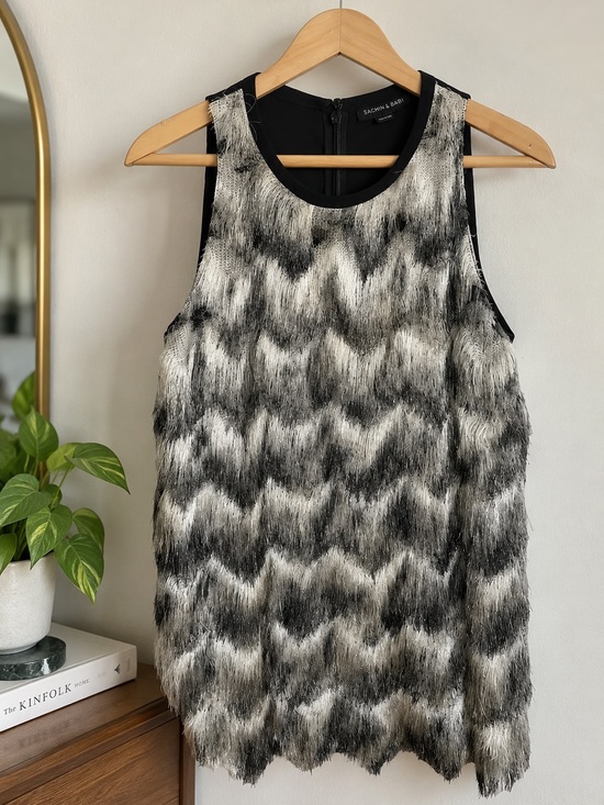Sachin + Babi Tops - Sachin + Babi Black White Eyelash Fringe Sleeveless Blouse Top Size S